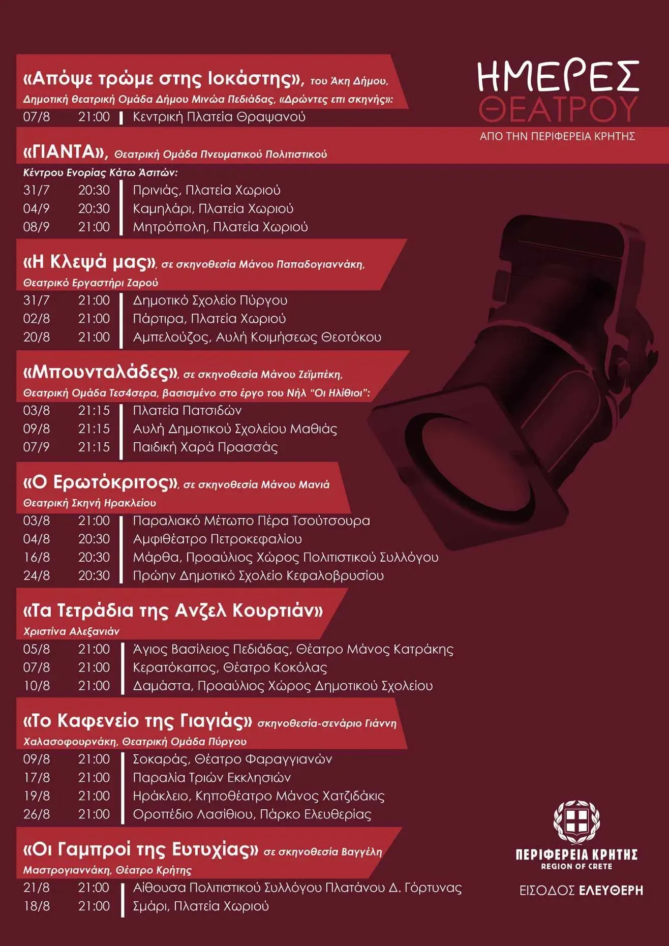 Θεατρικές παραστάσεις από την Περιφέρεια Κρήτης με δωρεάν είσοδο για τους πολίτες
